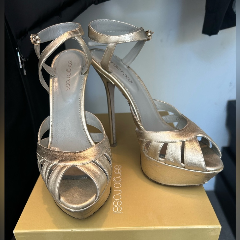 Sergio Rossi Metallic Gold Platform Heels